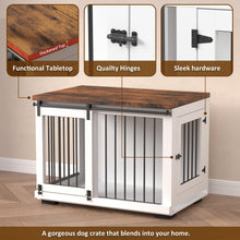 Load image into Gallery viewer, Zakkart Dog Crate Furniture w/ Barn Door and Rustic Brown Top - 30&#39;&#39;/36&#39;&#39; Wide
