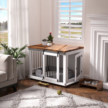 Load image into Gallery viewer, Zakkart Dog Crate Furniture w/ Barn Door and Rustic Brown Top - 30&#39;&#39;/36&#39;&#39; Wide
