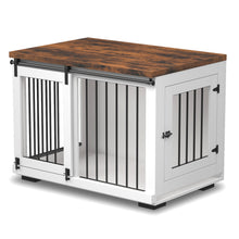 Load image into Gallery viewer, Zakkart Dog Crate Furniture w/ Barn Door and Rustic Brown Top - 30&#39;&#39;/36&#39;&#39; Wide
