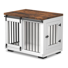 Load image into Gallery viewer, Zakkart Dog Crate Furniture w/ Barn Door and Rustic Brown Top - 30&#39;&#39;/36&#39;&#39; Wide
